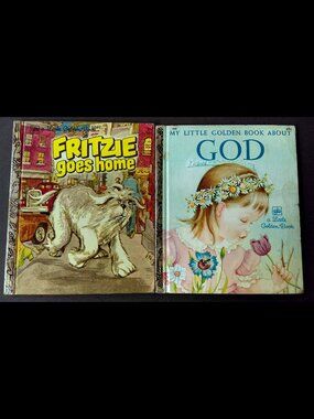 Vintage a Little Golden Book About God / Fritzie Goes Home - Lot of 2 from 1970s